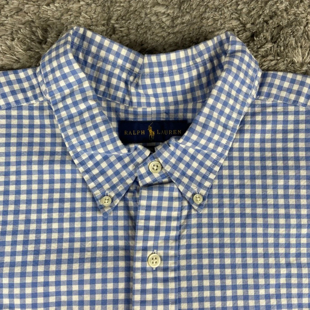 Ralph Lauren Stretch Oxford Mens 3XB Blue Gingham Button Down Long Sleeve Shirt